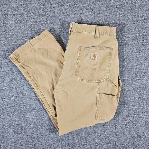 Y2K Carhartt Relaxed Fit Khaki Pants Men's Tagged Size 38x30 Actual 34x27 Flawed - Picture 1 of 9